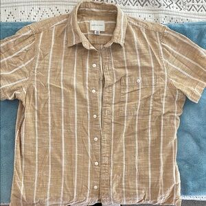 5For$15 American Eagle Outfitters Tan and White Striped Casual Shirt